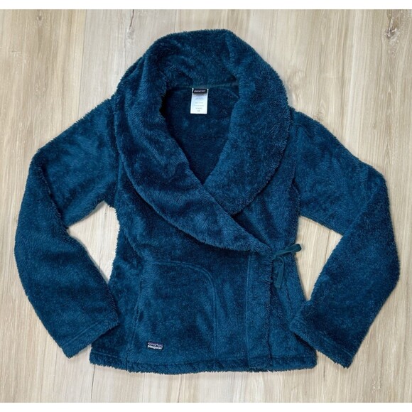 Patagonia Women’s Plush Wrap Up Teddy Bear Fleece Teal Blue-Green Fuzzy Size XS - Picture 1 of 14
